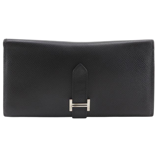 HERMES エルメス ベアンスフレ ヴォーエプソン 黒/シルバー金具 長財布 ユニセックス