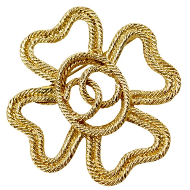 CHANEL シャネル クローバー ココマーク ヴィンテージ 金メッキ ブローチ 16.8g