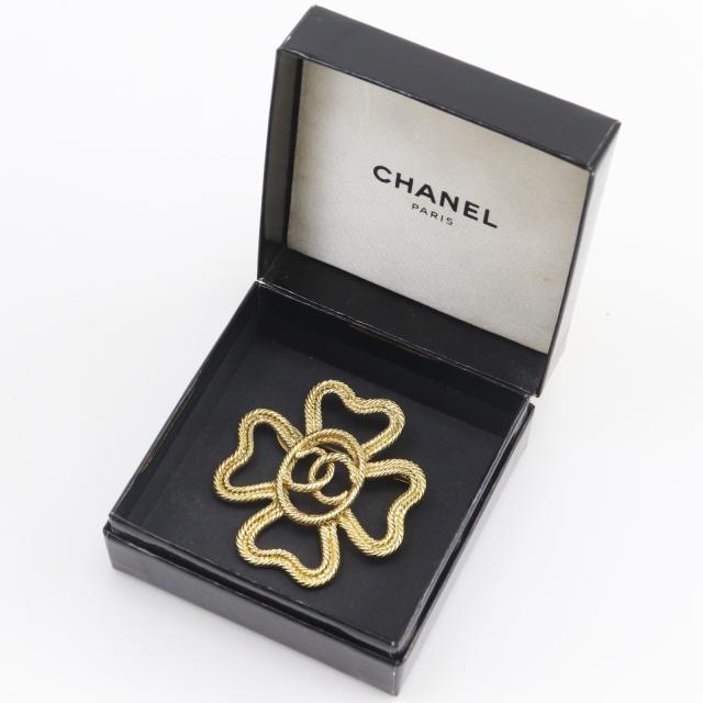 CHANEL シャネル クローバー ココマーク ヴィンテージ 金メッキ ブローチ 16.8g_7