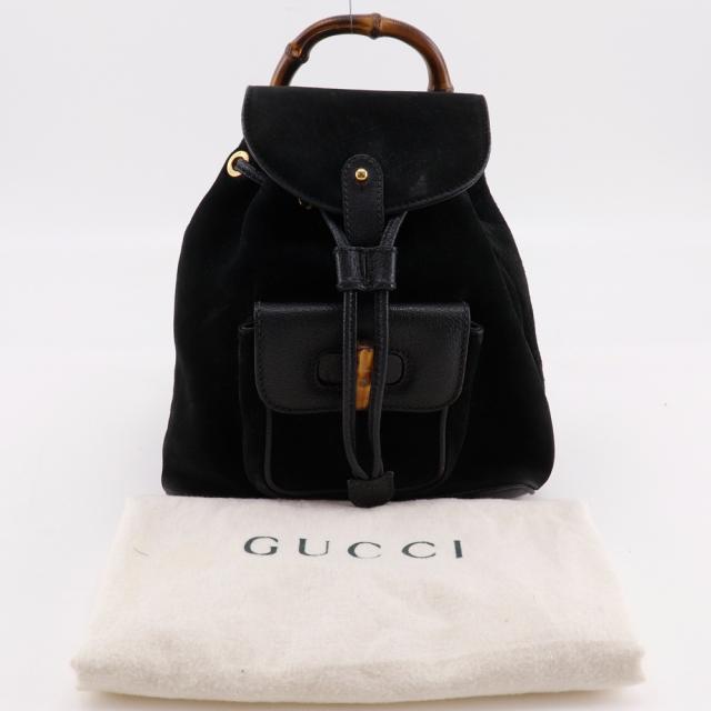 GUCCI グッチ バンブー オールドグッチ スウェード 黒 リュック・デイパック レディース_18