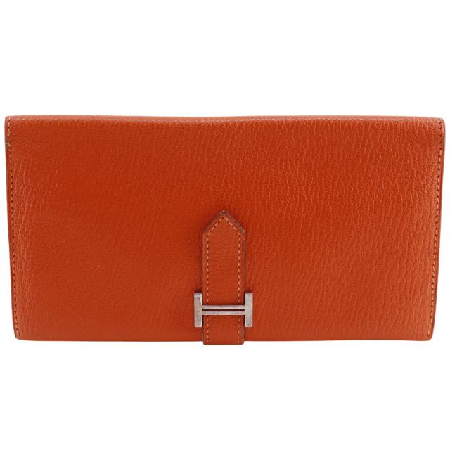 HERMES エルメス ベアンクラシック シェーブル オレンジ/シルバー金具 長財布