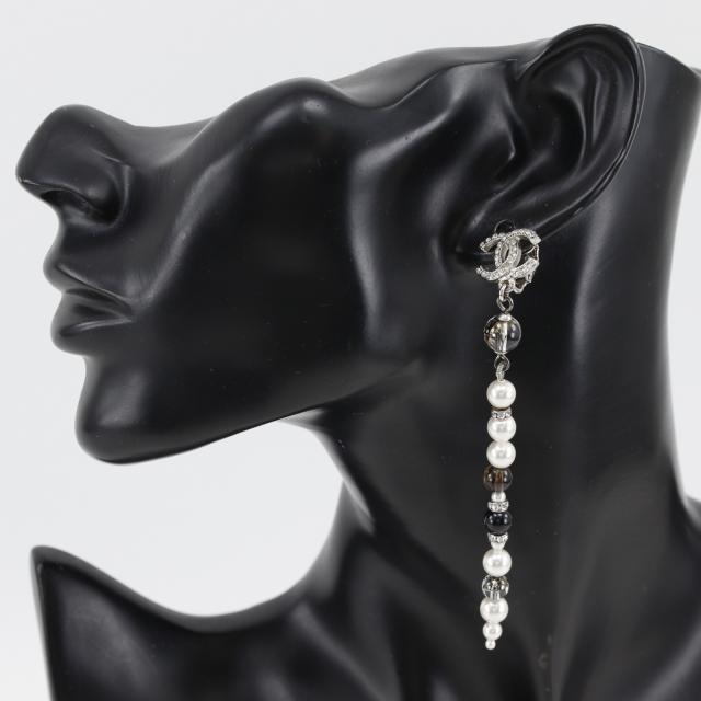CHANEL シャネル ココマーク ロング 金属製 シルバー イヤリング 11.0g レディース_1