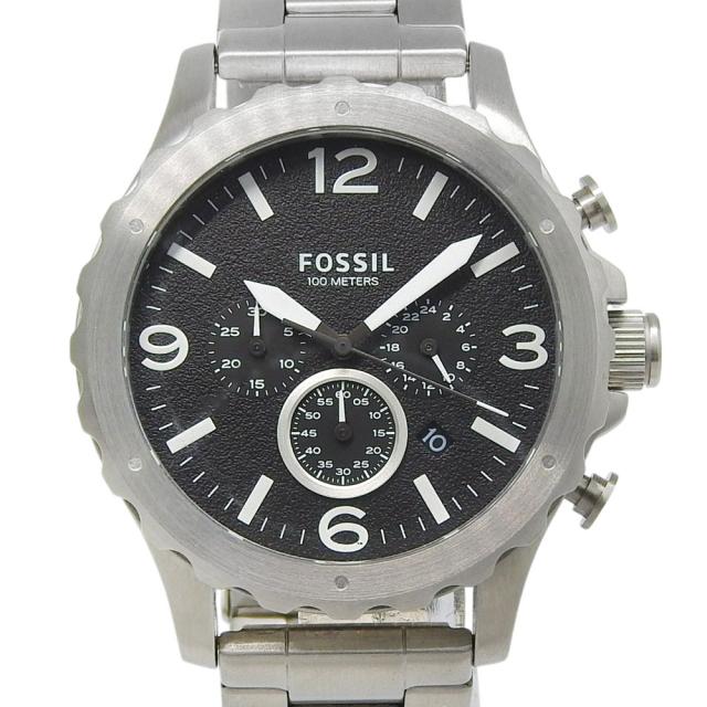 FOSSIL フォッシル JR1468 SS シルバ— クオーツ クロノグラフ ブラック文字盤 腕時計 メンズ