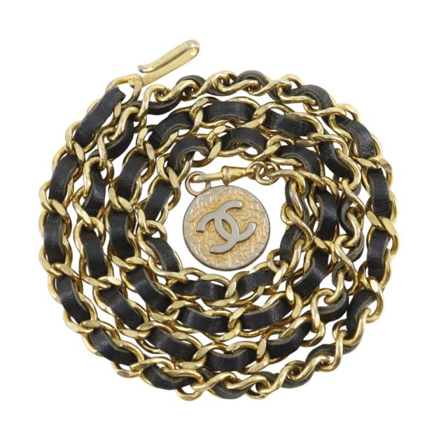 CHANEL シャネル チェーンベルト ココマーク ココマーク 金メッキ 黒 ベルト レディース