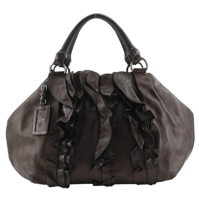 PRADA プラダ フリル BR3987 レザー 茶 トートバッグ レディース 【中古】