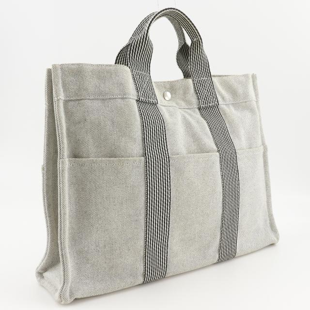 HERMES エルメス ニューフールトゥMM トートバッグ キャンバス グレー ハンドバッグ_2