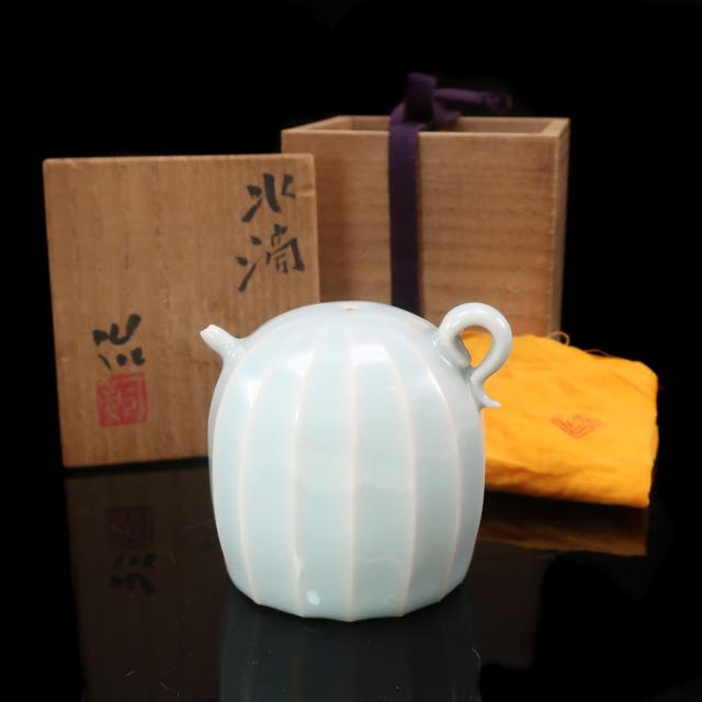 kyoyaki 京焼 鈴木治 造 青白磁水滴 走泥社 陶磁器 骨董品 _ 【中古】