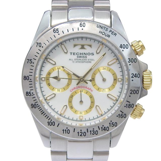 TECHNOS テクノス 10気圧防水 TGM615 SS シルバー×ゴールド クオーツ クロノグラフ 7,546円