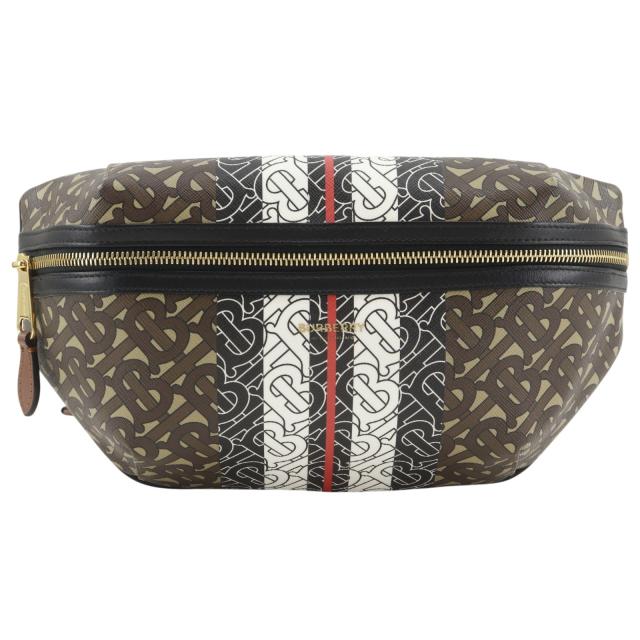 BURBERRY バーバリー TBモノグラムストライプ Eキャンバス バムバッグ 8021483 PVC 茶
