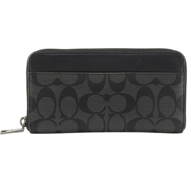 COACH コーチ ラウンドファスナー シグネチャー PVC 黒 長財布 ユニセックス 【中古】