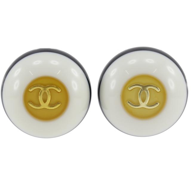 CHANEL シャネル ココマーク バイカラー バイカラー プラスチック 白/黒 イヤリング 13.3g