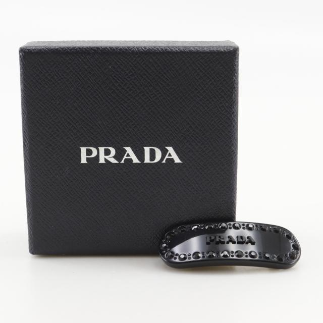 PRADA プラダ ロゴ ビジュー 1IF043 プラスチック NERO 黒 バレッタ レディース 【中古】_9