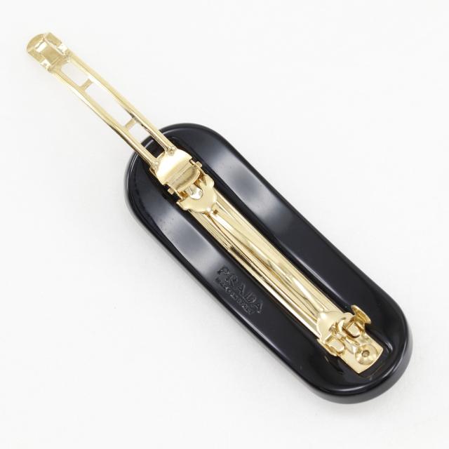 PRADA プラダ ロゴ ビジュー 1IF043 プラスチック NERO 黒 バレッタ レディース 【中古】_2