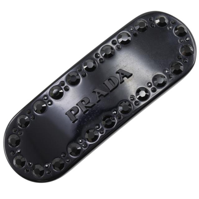 PRADA プラダ ロゴ ビジュー 1IF043 プラスチック NERO 黒 バレッタ レディース 【中古】
