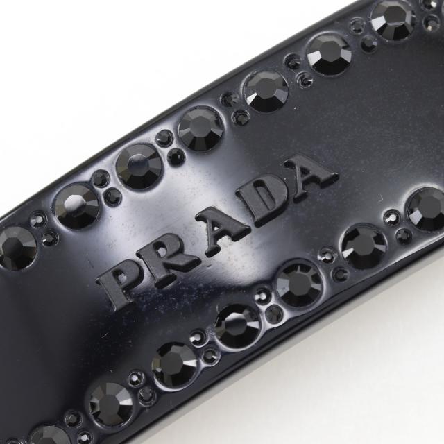 PRADA プラダ ロゴ ビジュー 1IF043 プラスチック NERO 黒 バレッタ レディース 【中古】_8