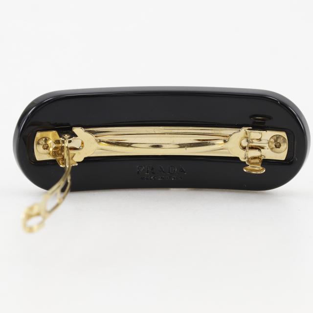PRADA プラダ ロゴ ビジュー 1IF043 プラスチック NERO 黒 バレッタ レディース 【中古】_3