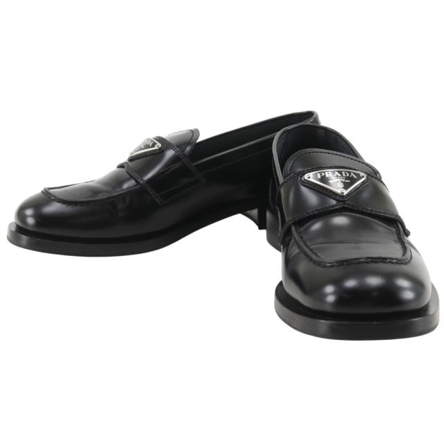 PRADA プラダ ブラッシュドローファー トライアングルロゴ レザー 黒 ローファー