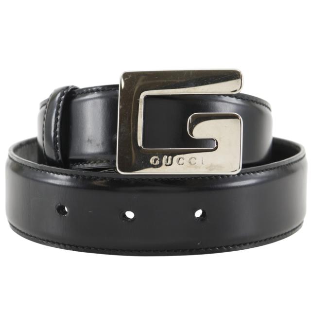 GUCCI グッチ Gバックル 037.394.0959 なめし革 黒 胴締め レディース 【中古】