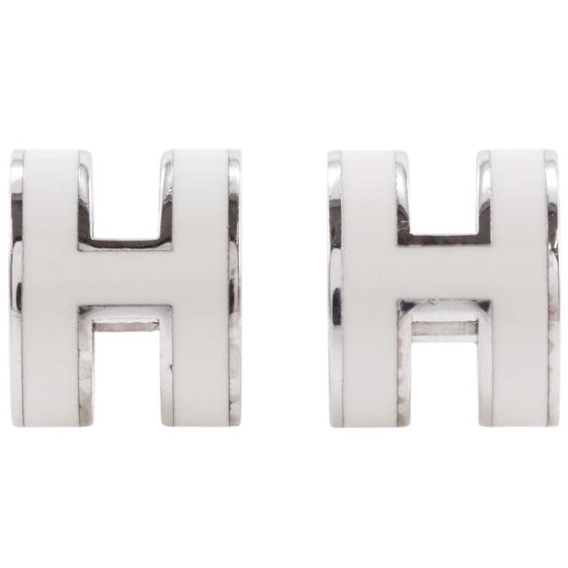 HERMES エルメス ポップアッシュ ミニ 金属製 白 ピアス 3.4g レディース 【中古】