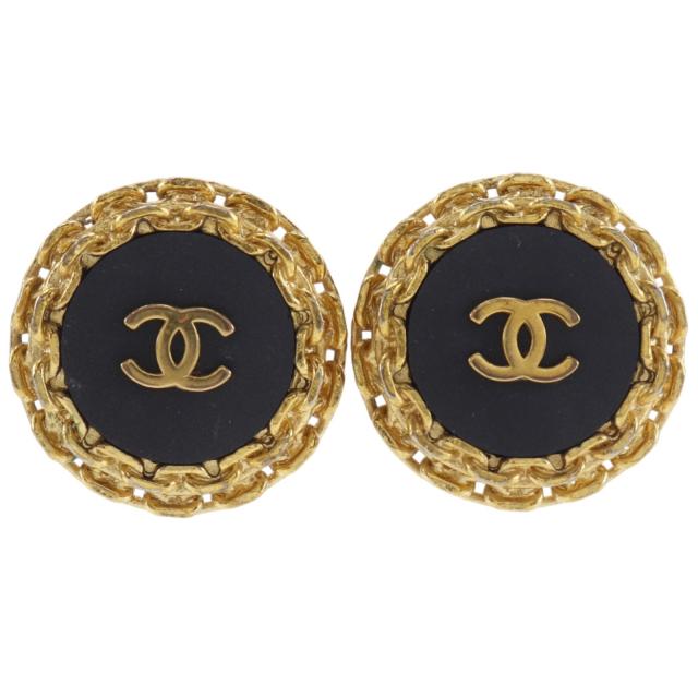 CHANEL シャネル ココマーク ヴィンテージ 金メッキ 黒 イヤリング 43.1g レディース
