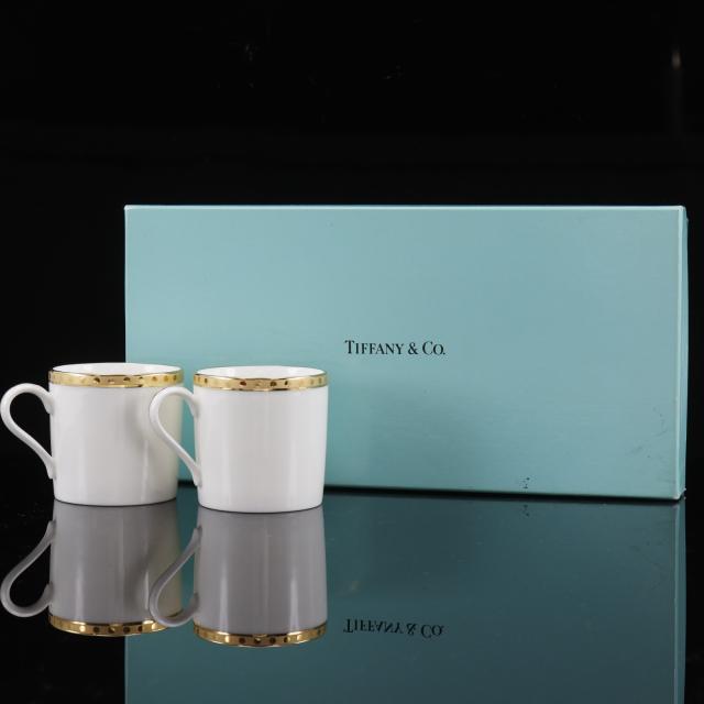 TIFFANY&amp;Co. ティファニー ペアデミカップ&amp;ソーサー ゴールドバンド 磁器 白 食器 _