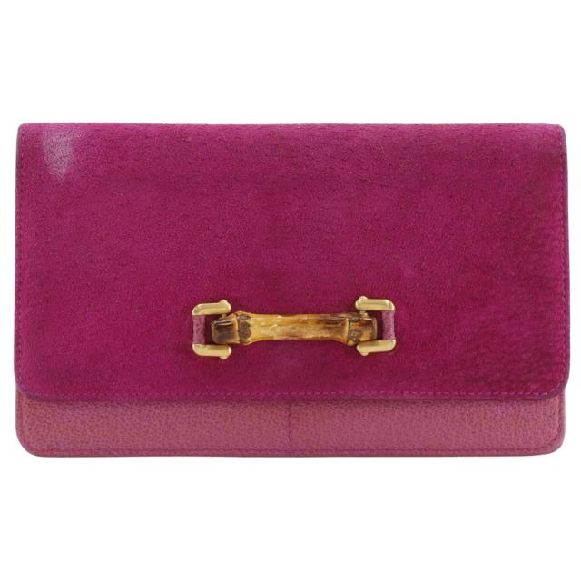 GUCCI グッチ バンブー スウェード ピンク 長財布 レディース 【中古】