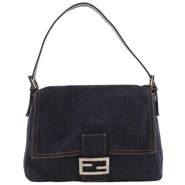 FENDI フェンディ マンマバケット デニム 紺 ショルダーバッグ レディース 【中古】