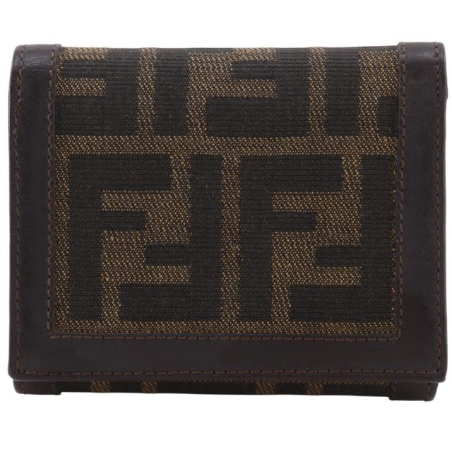 FENDI フェンディ ズッカ ナイロンキャンバス 茶 三つ折り財布 レディース 【中古】