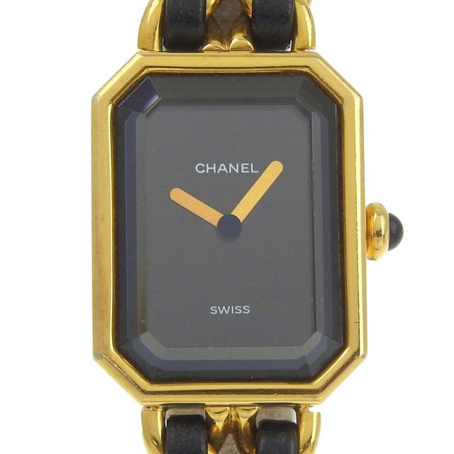 CHANEL シャネル プルミエールＬ Ｈ0001 金メッキ クオーツ アナログ表示 黒文字盤 腕時計 109,000円