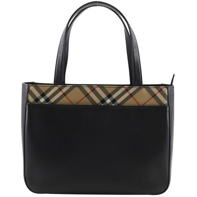 BURBERRY バーバリー ノバチェック レザー 黒 トートバッグ レディース 【中古】