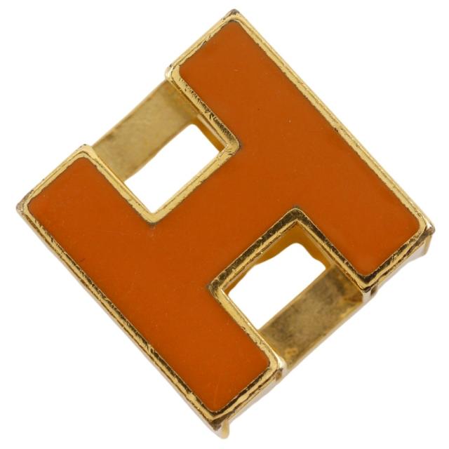 HERMES エルメス Hキューブ カージュ・ド・アッシュ 金メッキ オレンジ ペンダントトップ