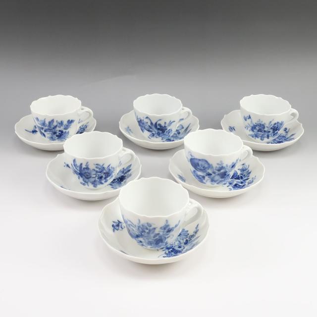 Meissen マイセン 青い花と昆虫 デミタスカップ＆ソーサー 6客 ポーセリン 食器 _