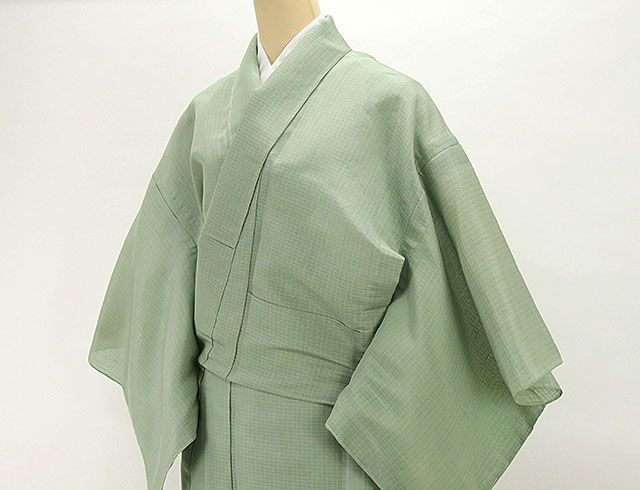 夏物 紬 新品仕立済 正絹 夏物 蕪重織物謹製 夏衣しおん 格子模様 紗