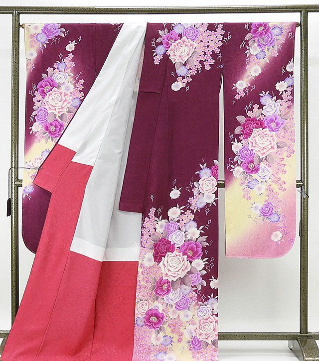 振袖 新品仕立済 正絹 薔薇牡丹模様 振袖 新品 仕立て上がり 着物_1