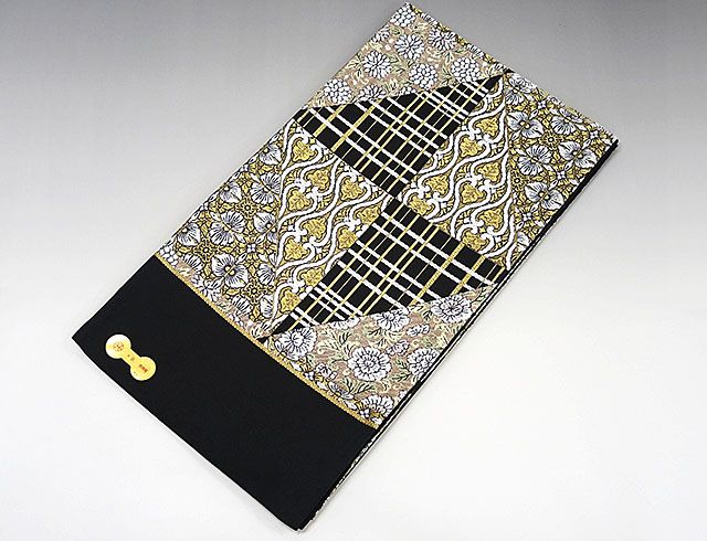袋帯 新品仕立付き 正絹 西陣 橋本テル織物謹製 格子立沸花文様 袋帯