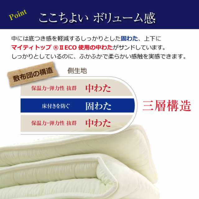 ほこりの出にくい敷布団 約85×185cm ジュニアサイズ 安心の日本製 固綿入
