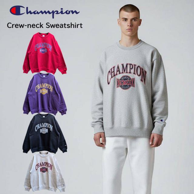 Champion クルーネック スウェットシャツ アクションスタイル ミディアムウェイト 裏起毛仕様 ルーズフィット 男女兼用 ユニセックス c3-a017