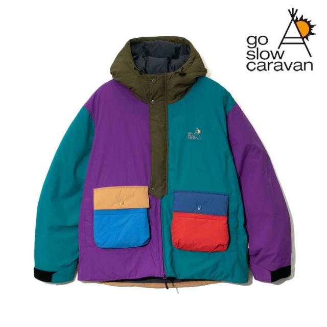 go slow caravan マットナイロン クレイジー パディングパーカー JKT ブルゾン 中綿 ジャケット SORONA中綿 暖かい 防寒 カラフル アウター ユニセックス
