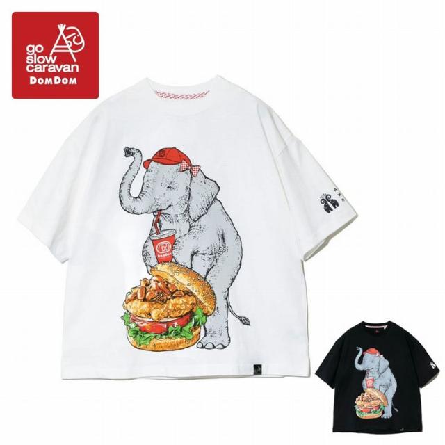 ドムドムハンバーガー ゴースローキャラバン 半袖 Tシャツ コラボ 味噌ピーチキンバーガー ゾウ 半袖Tシャツ デイリー ユニセックス アウトドア フェス #341963