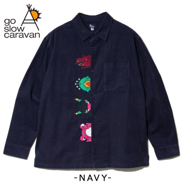 go slow caravan 長袖シャツ 神出鬼没 モンスター 前立て 刺繍 コーデュロイ 長袖 シャツ ユニセックス おしゃれ カジュアルシャツ アウトドア フェス 350223_3