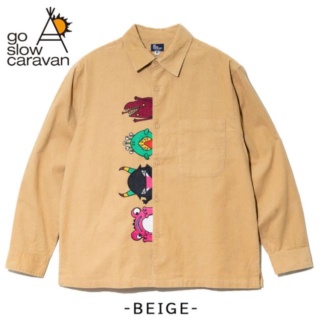 go slow caravan 長袖シャツ 神出鬼没 モンスター 前立て 刺繍 コーデュロイ 長袖 シャツ ユニセックス おしゃれ カジュアルシャツ アウトドア フェス 350223_5