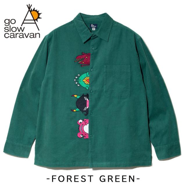 go slow caravan 長袖シャツ 神出鬼没 モンスター 前立て 刺繍 コーデュロイ 長袖 シャツ ユニセックス おしゃれ カジュアルシャツ アウトドア フェス 350223_7