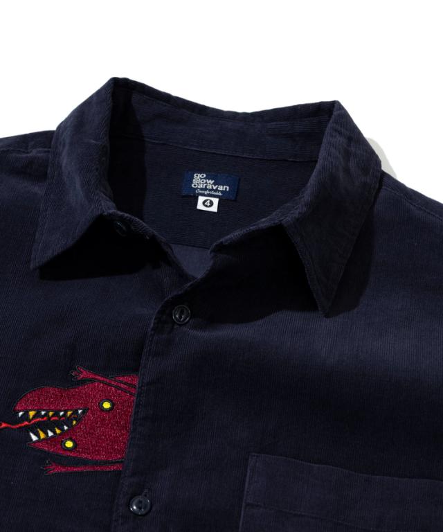 go slow caravan 長袖シャツ 神出鬼没 モンスター 前立て 刺繍 コーデュロイ 長袖 シャツ ユニセックス おしゃれ カジュアルシャツ アウトドア フェス 350223_9