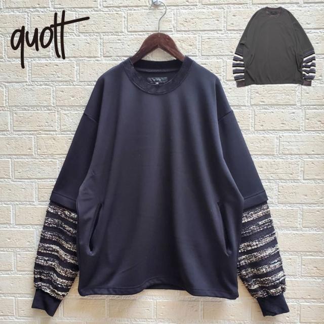 QUOLT 裏地フリース 機能素材 ニット袖 フロントポケット ドローコード クオルト DAW-KNIT CUTSEW 長袖Tシャツ コーデュロイニット生地 ユニセックス 901t-1800