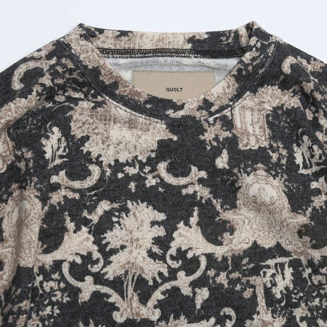 クオルト レイヤード状 切替 ニットソー 西洋美術柄 長袖 Tシャツ