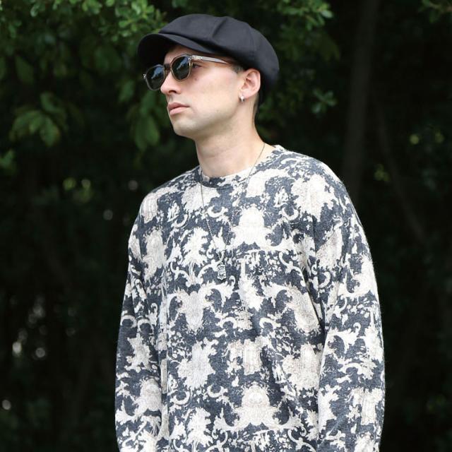 クオルト レイヤード状 切替 ニットソー 西洋美術柄 長袖 Tシャツ