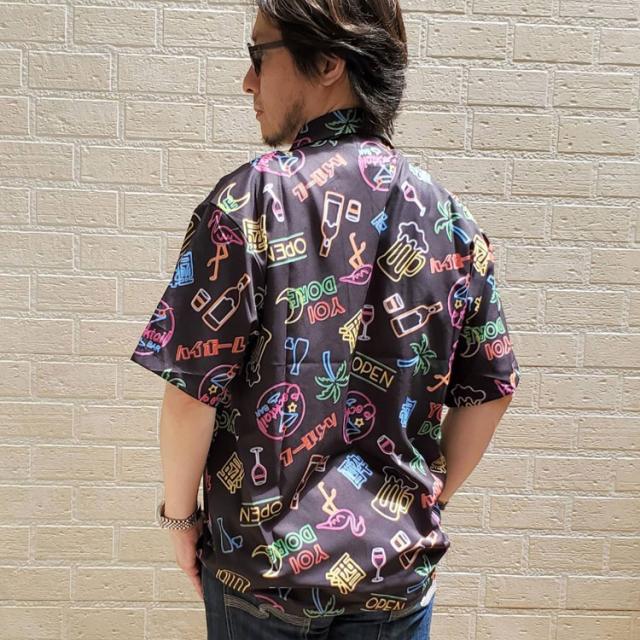 YOIDORE 酒 ネオン アロハシャツ 総柄 半袖シャツ よいどれ オープンカラー ボタンシャツ ルーズシルエット 酔いどれ ジョッキサイズ チルタイム ユニセックス 825711_1
