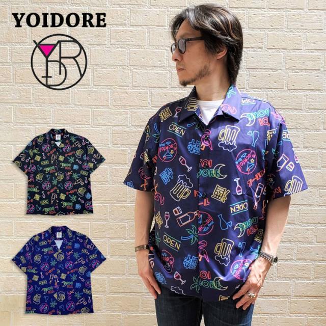 YOIDORE 酒 ネオン アロハシャツ 総柄 半袖シャツ よいどれ オープンカラー ボタンシャツ ルーズシルエット 酔いどれ ジョッキサイズ チルタイム ユニセックス 825711_2