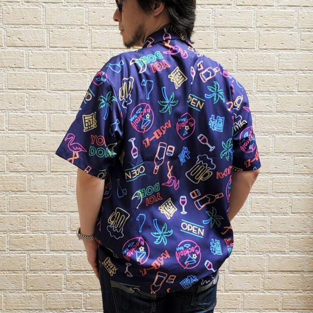 YOIDORE 酒 ネオン アロハシャツ 総柄 半袖シャツ よいどれ オープンカラー ボタンシャツ ルーズシルエット 酔いどれ ジョッキサイズ チルタイム ユニセックス 825711_3