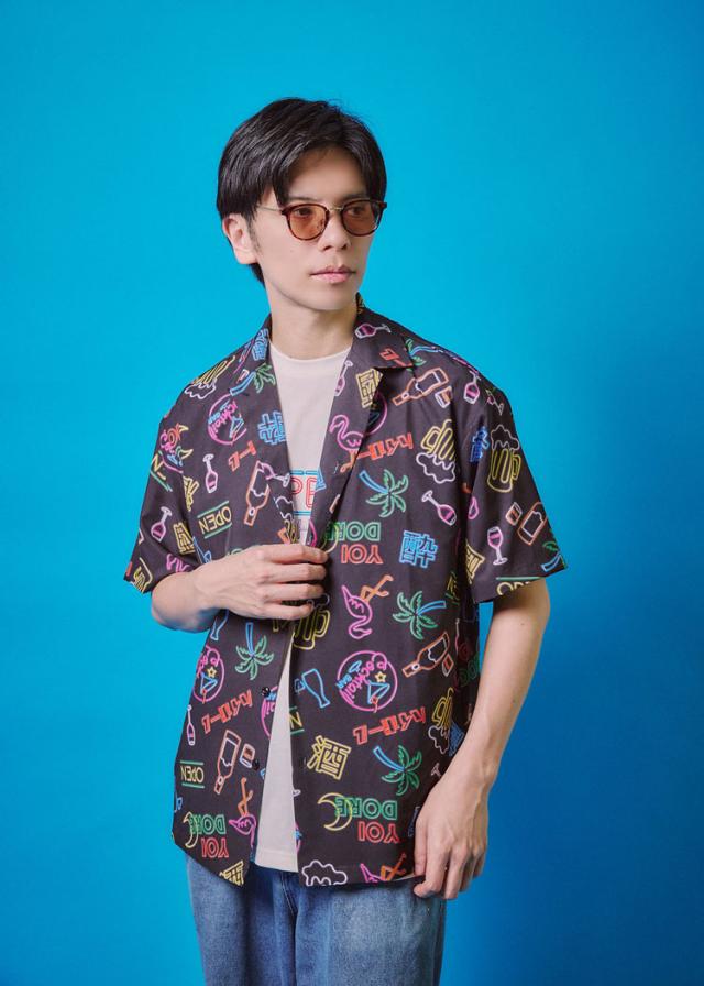 YOIDORE 酒 ネオン アロハシャツ 総柄 半袖シャツ よいどれ オープンカラー ボタンシャツ ルーズシルエット 酔いどれ ジョッキサイズ チルタイム ユニセックス 825711_12